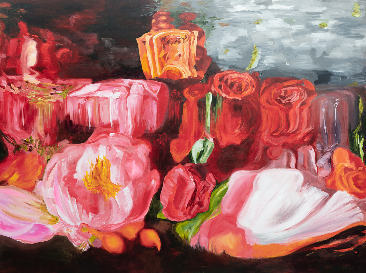 MONETTE WITH BRIGHT PINK CAMELLIAS