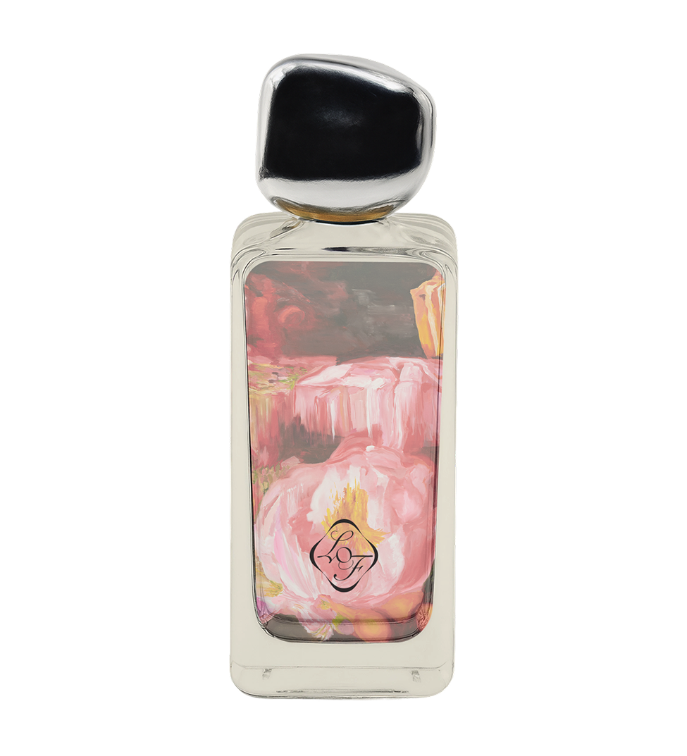 Divine Intervention eau de parfum by Liberation of Flowers — 50ml glass bottle with a vibrant hand-painted artwork label